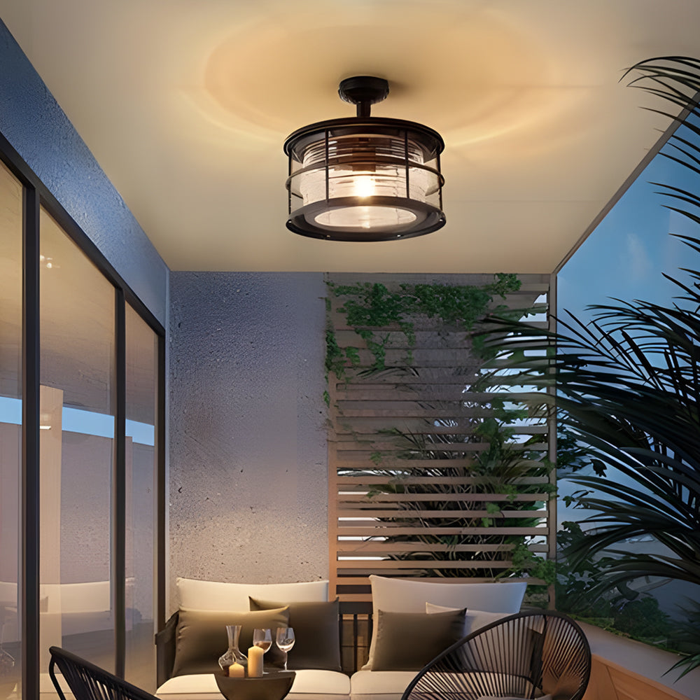 Luxury outdoor living space with coastal semi flush mount ceiling light creating sophisticated maritime-themed patio lighting