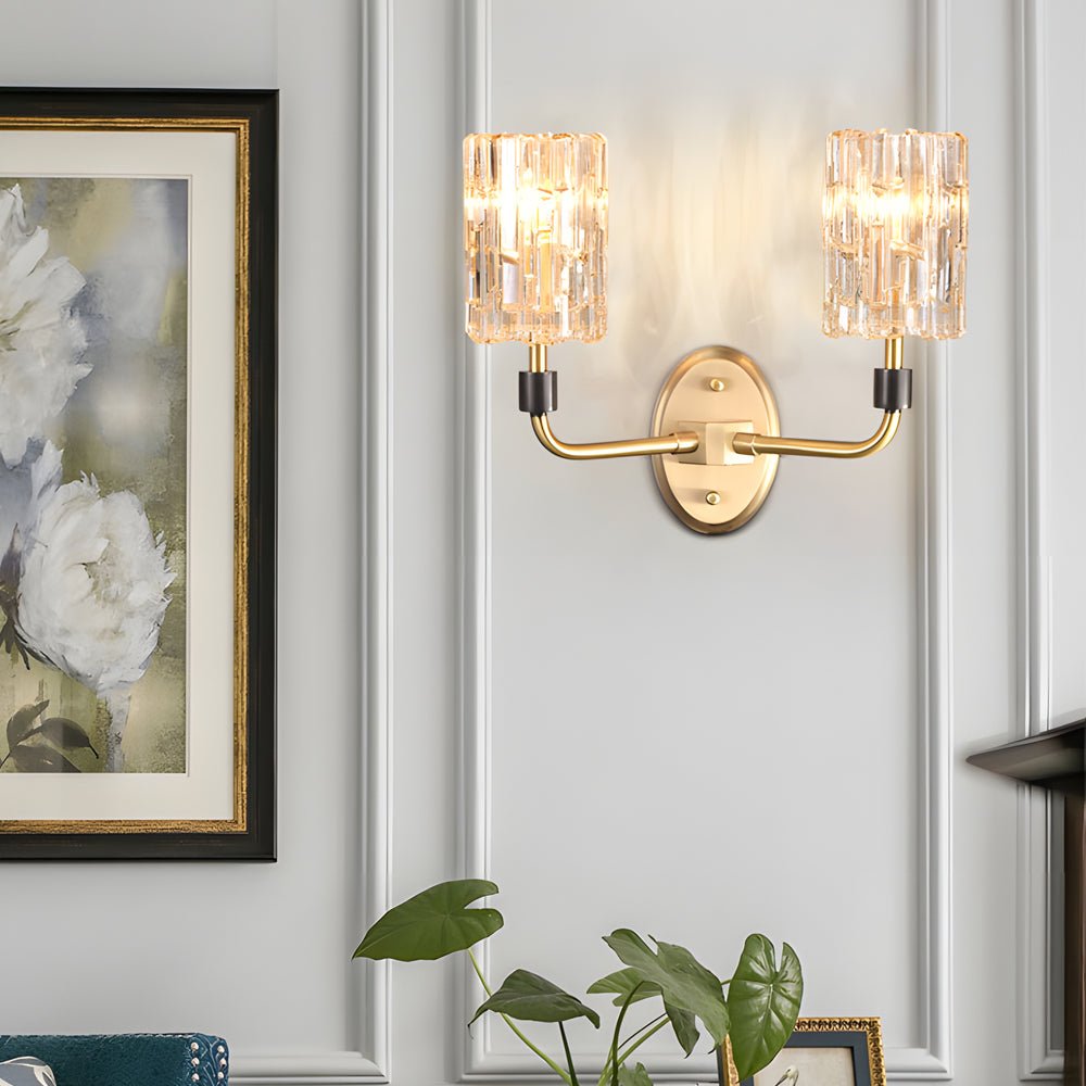 Luxury Copper Armed Crystal Wall Light Modern 1/2 - Light Sconce