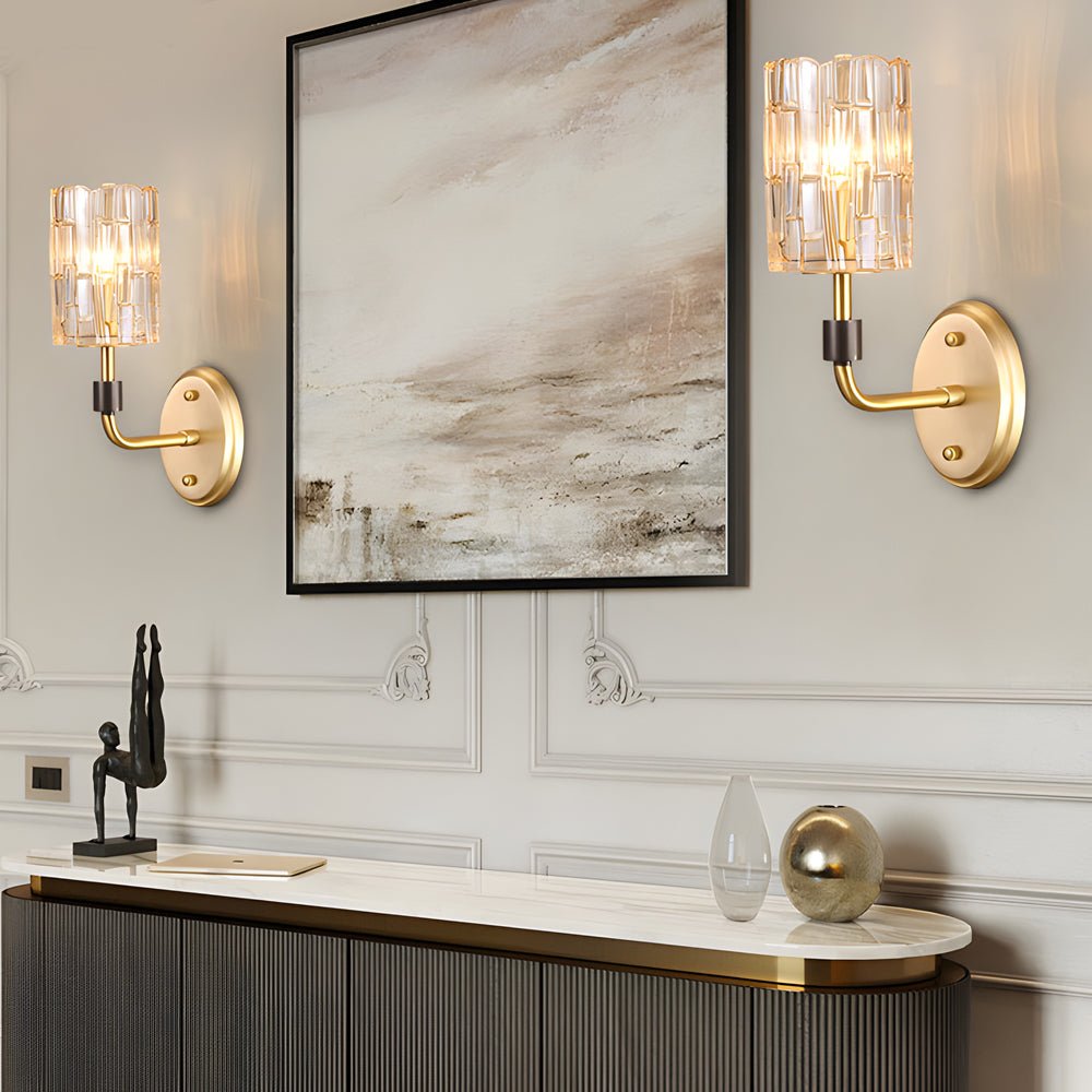 Luxury Copper Armed Crystal Wall Light Modern 1/2 - Light Sconce