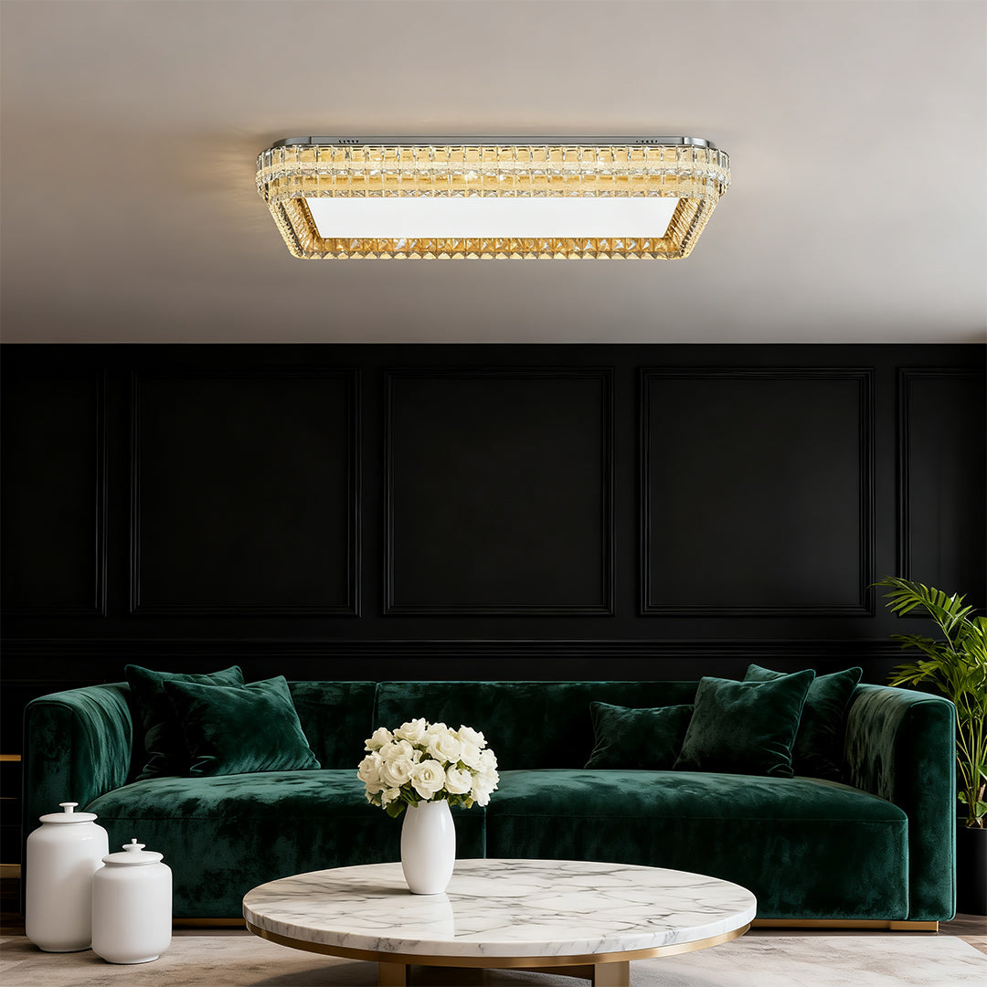 Luxury flush mount modern light enhancing the elegance of a modern living room.
