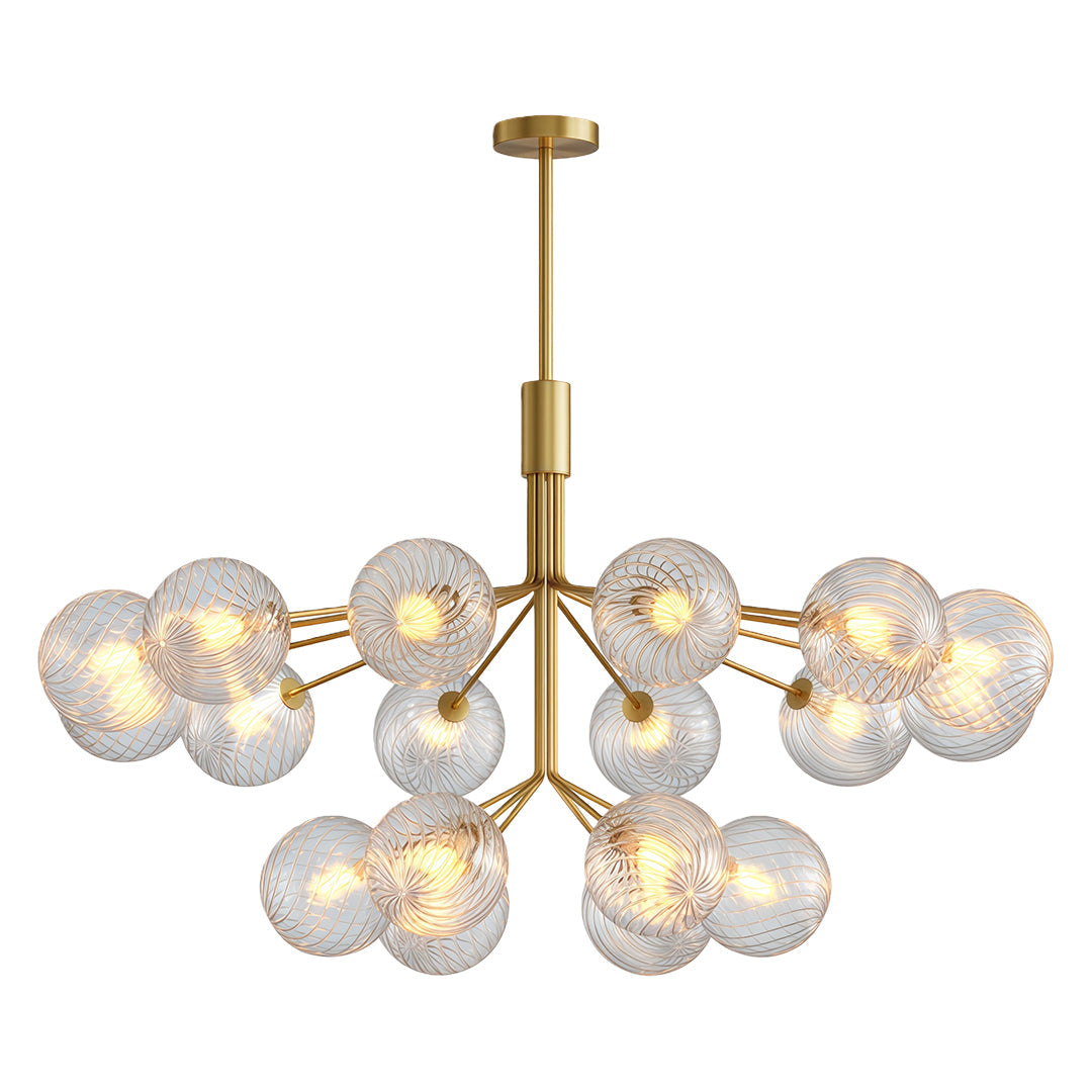 Luxury modern chandeliers with a black frame, hanging in a modern dining room with stylish decor.