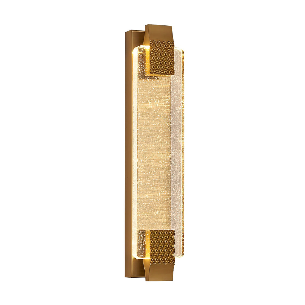 Luxury modern wall lights living room highlighting crystal glass and gold accents in a detailed view.