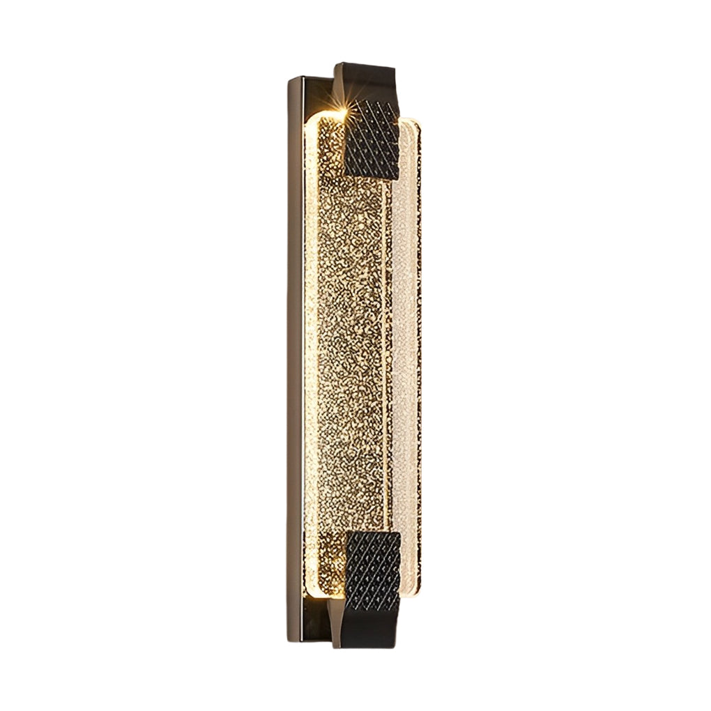 Luxury modern wall lights living room turned on, showcasing sparkling crystal elements and warm illumination.