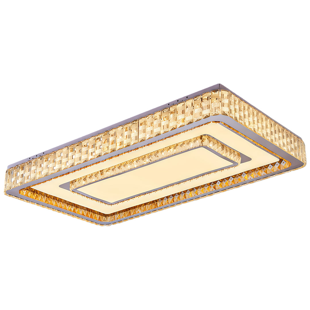 Rectangular flush mount LED light fixtures with crystal frame for bedroom or living room.