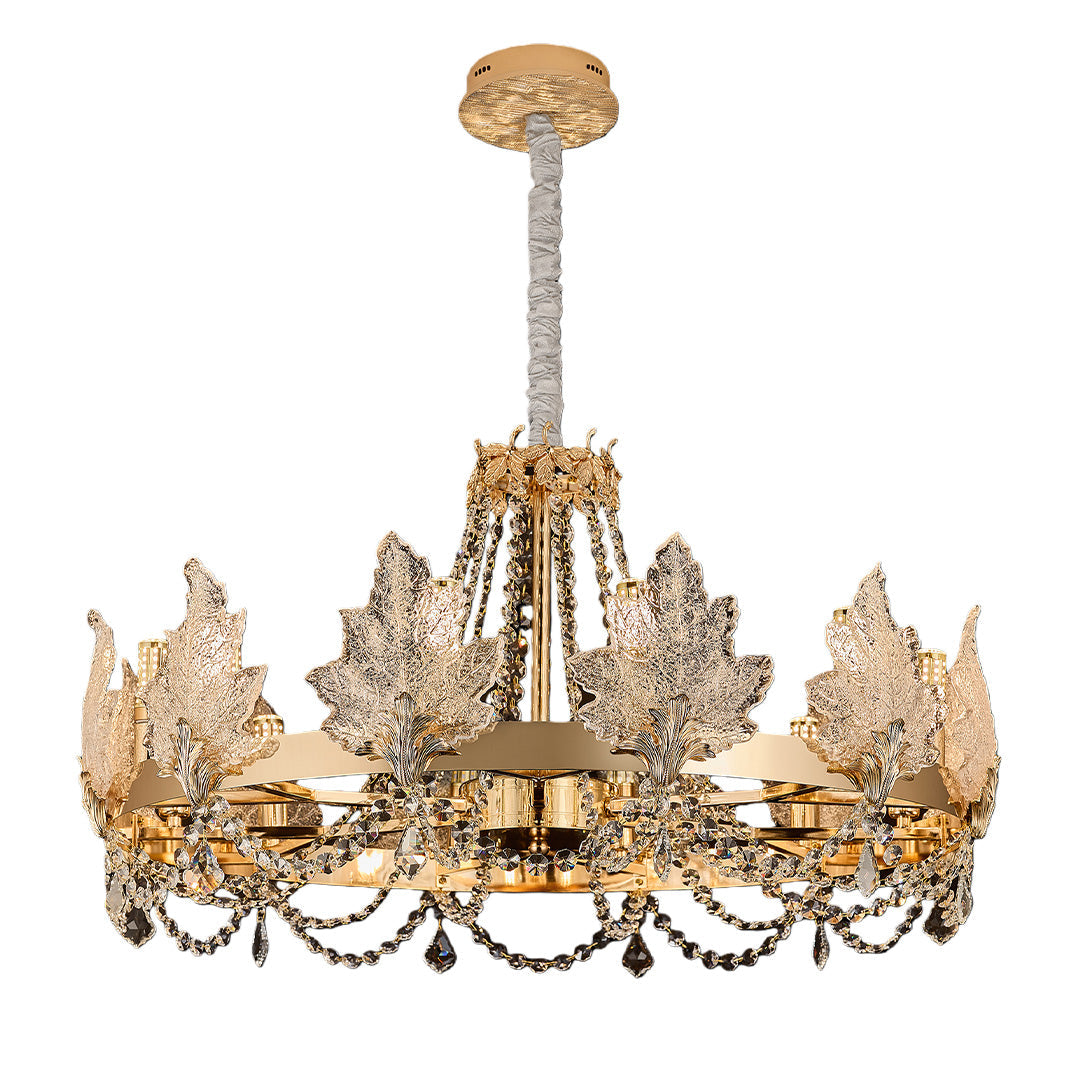 Luxury French chandelier with gold finish and sparkling crystal accents.