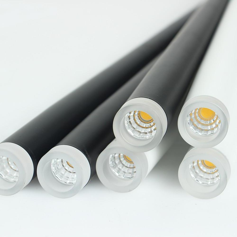 Macro close-up of the COB LED light chips for a modern black multi head pendant lights fixture.