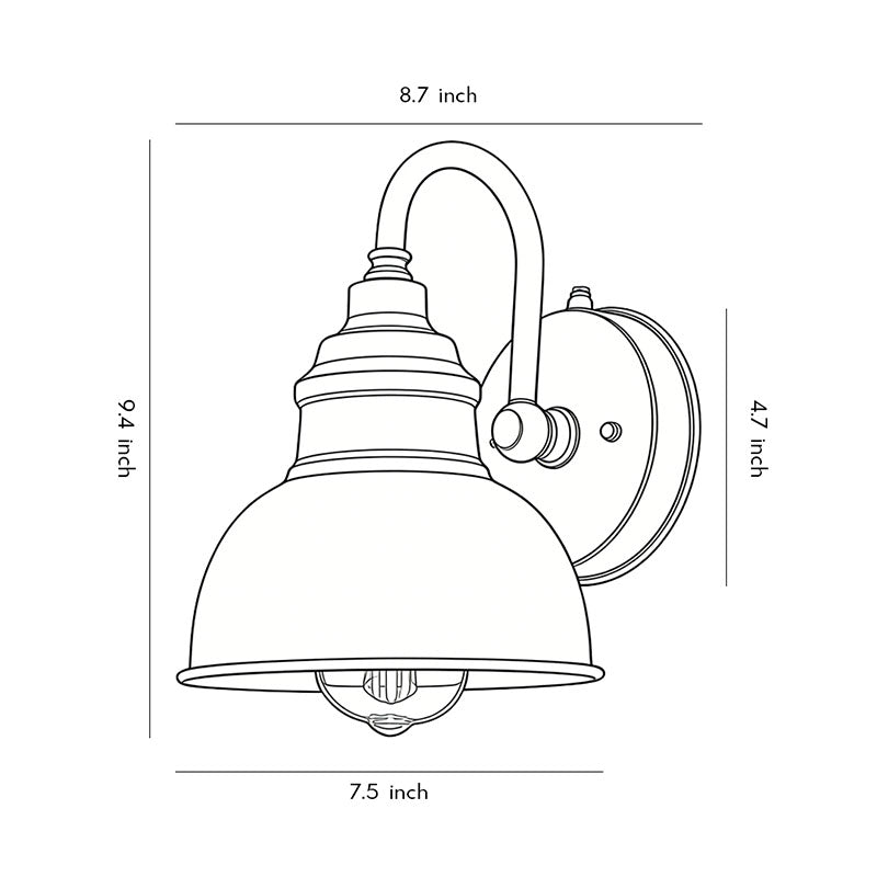 Technical line drawing of a matte black gooseneck light with labeled dimensions for installation and planning reference.