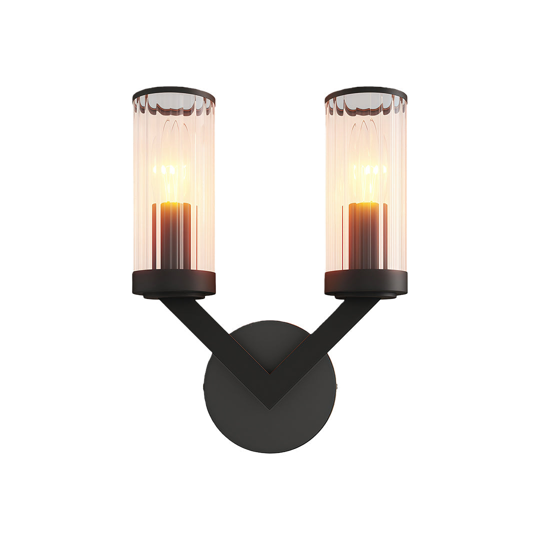 Modern luxury chandeliers inspired double sconce wall light in matte black with textured glass.