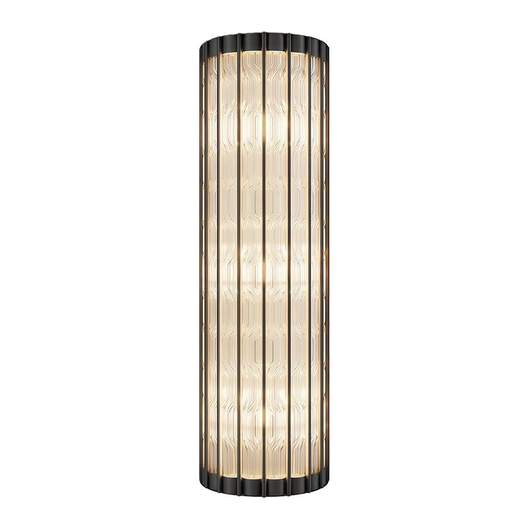 Linear wall light featuring matte black with vertical crystal rod configuration.