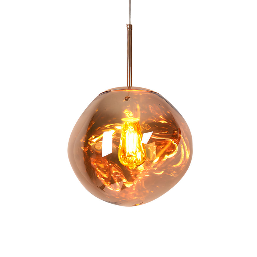 Amber glass melt pendant light isolated on white background