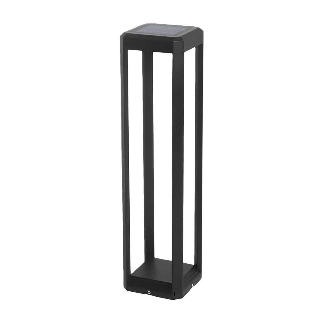 Metal solar pathway lights in a minimalist design, displayed against a white background.