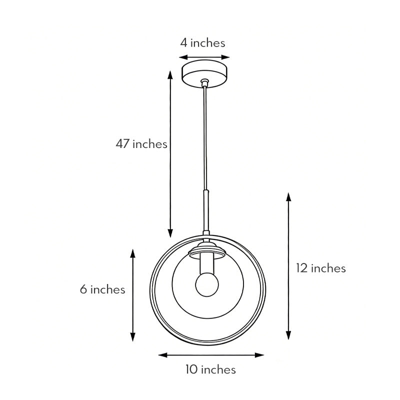 Mini gold pendant light dimensions, front view with size specifications.