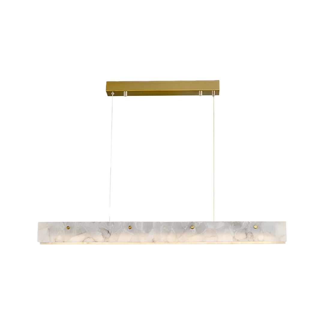 Minimalist copper metal pendant light featuring a marble and gold finish, ideal for contemporary dining areas.