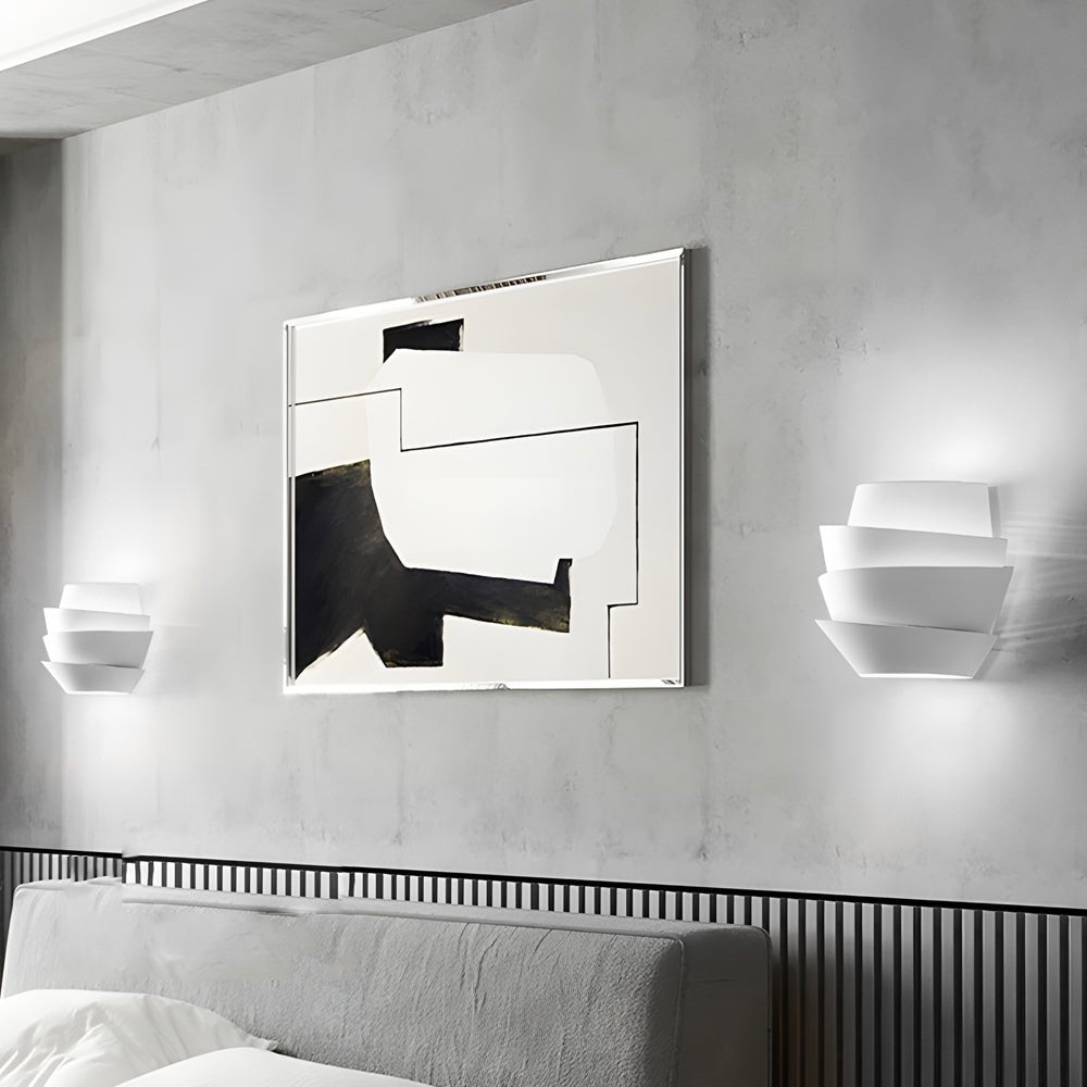 Minimalist Layers Half Cylinder Iron 2 - Light Wall Sconce - White