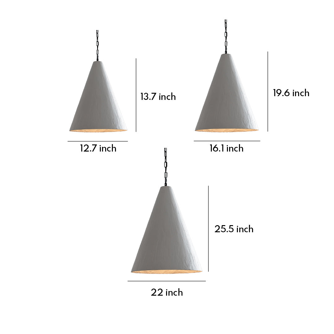 Minimalist Nordic style pendant lights with conical design and textured finish.