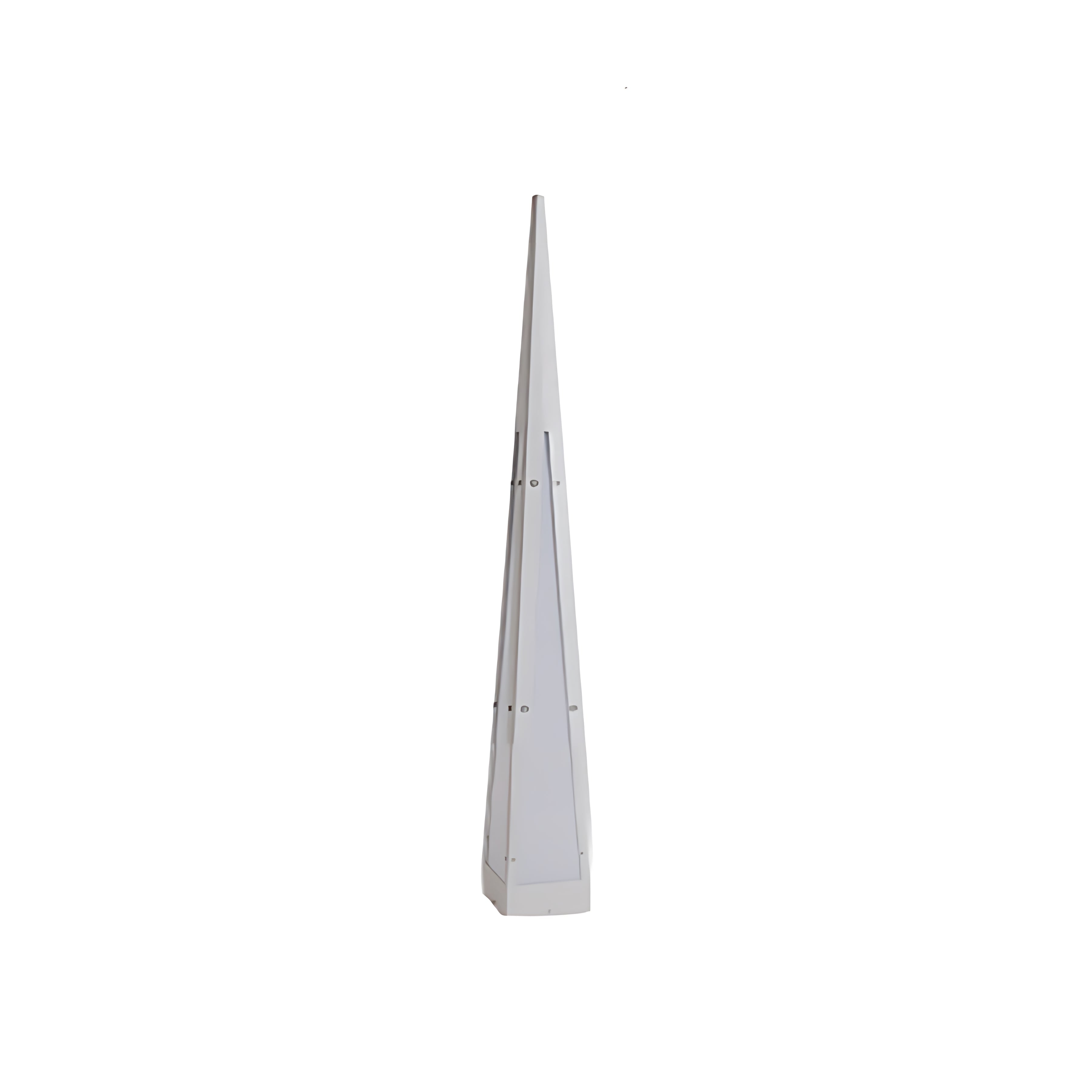 Minimalist pyramid lamp creating sculptural accent in garden landscape design
