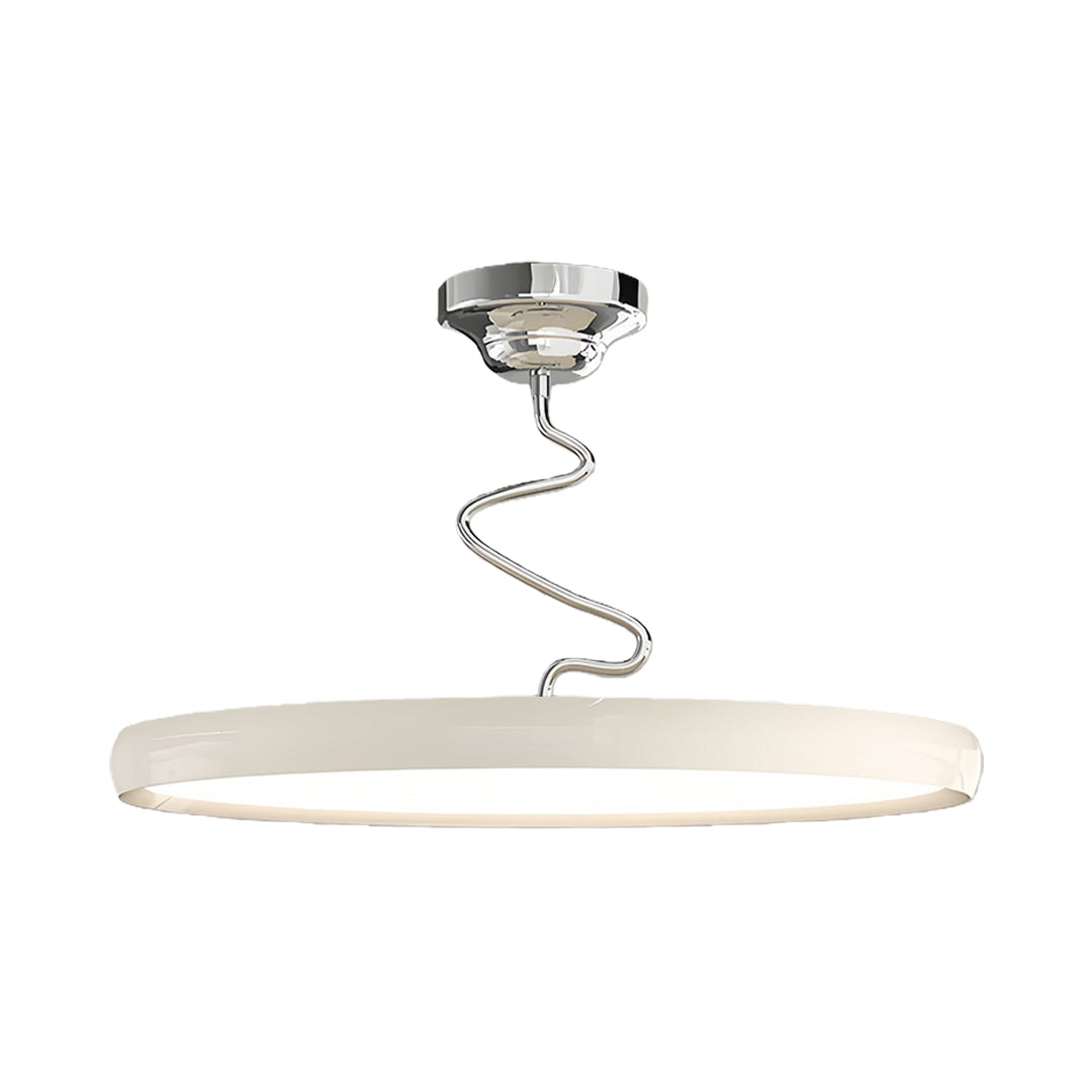 Minimalist modern semi flush mount ceiling light in chrome finish with white illuminated disc