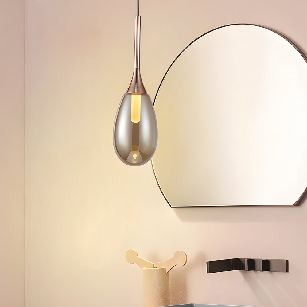 Modern 1 - Light LED Teardrop Glass Pendant Light in Amber/Smoke Gray