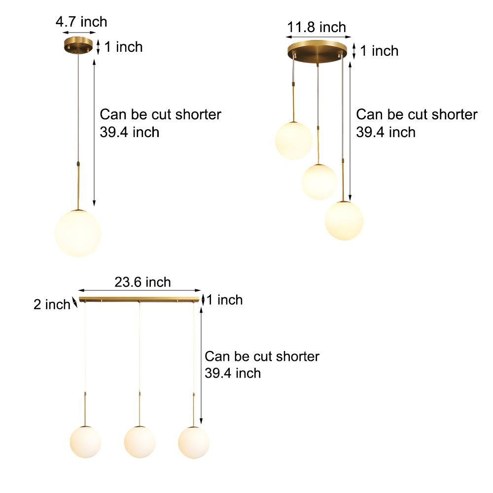 Modern 1/3 - Light White Glass Globe Island Pendant Light in Gold Finish