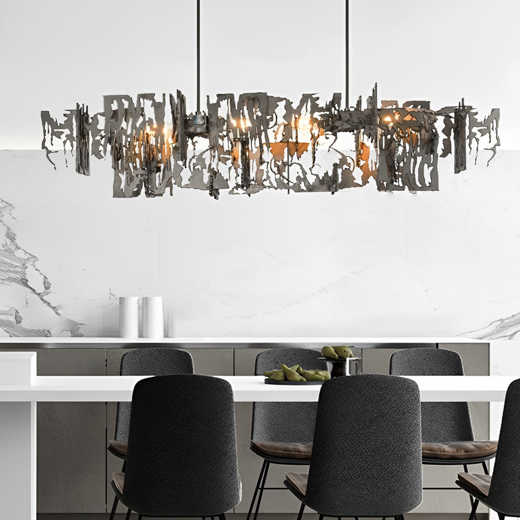 Modern art deco chandelier with a close-up of its intricate gold and crystal details.