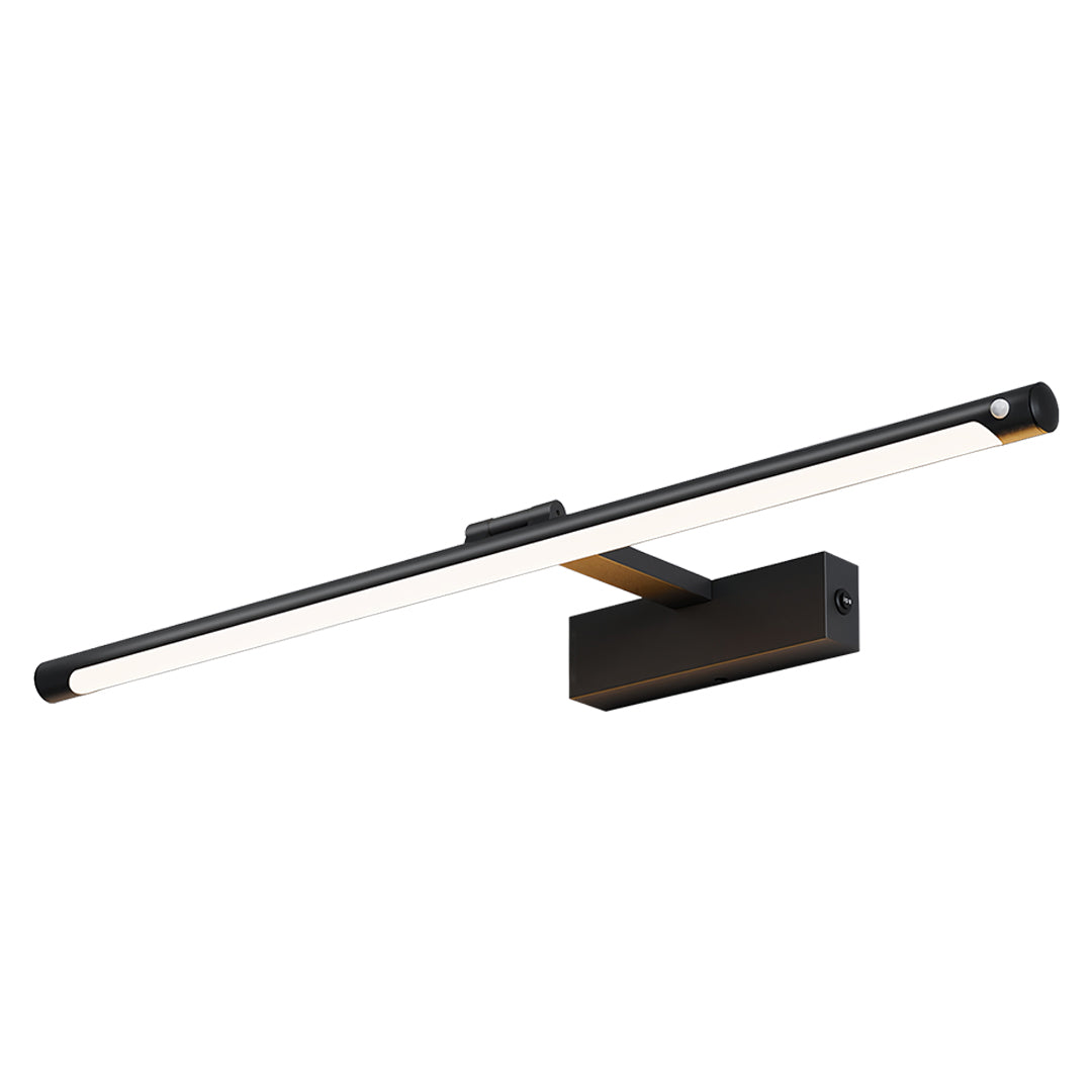 Modern bathroom vanity light featuring black mount and extended LED arm with crystal accents