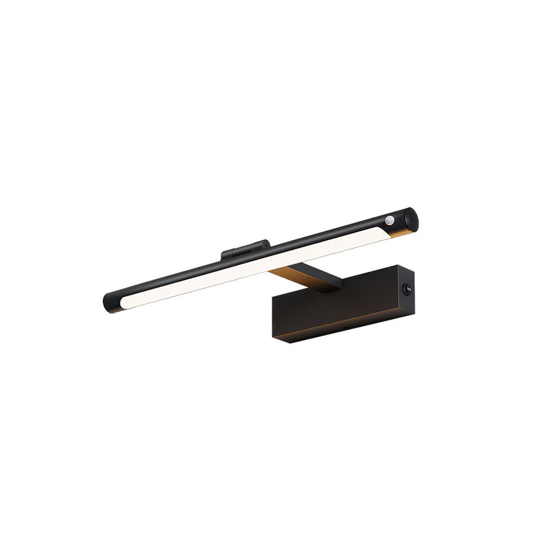 Modern bathroom vanity light in matte black finish with angular design and integrated LED
