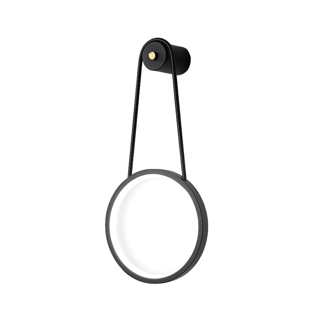 Modern black circular LED lights for landscaping with leather strap suspension system