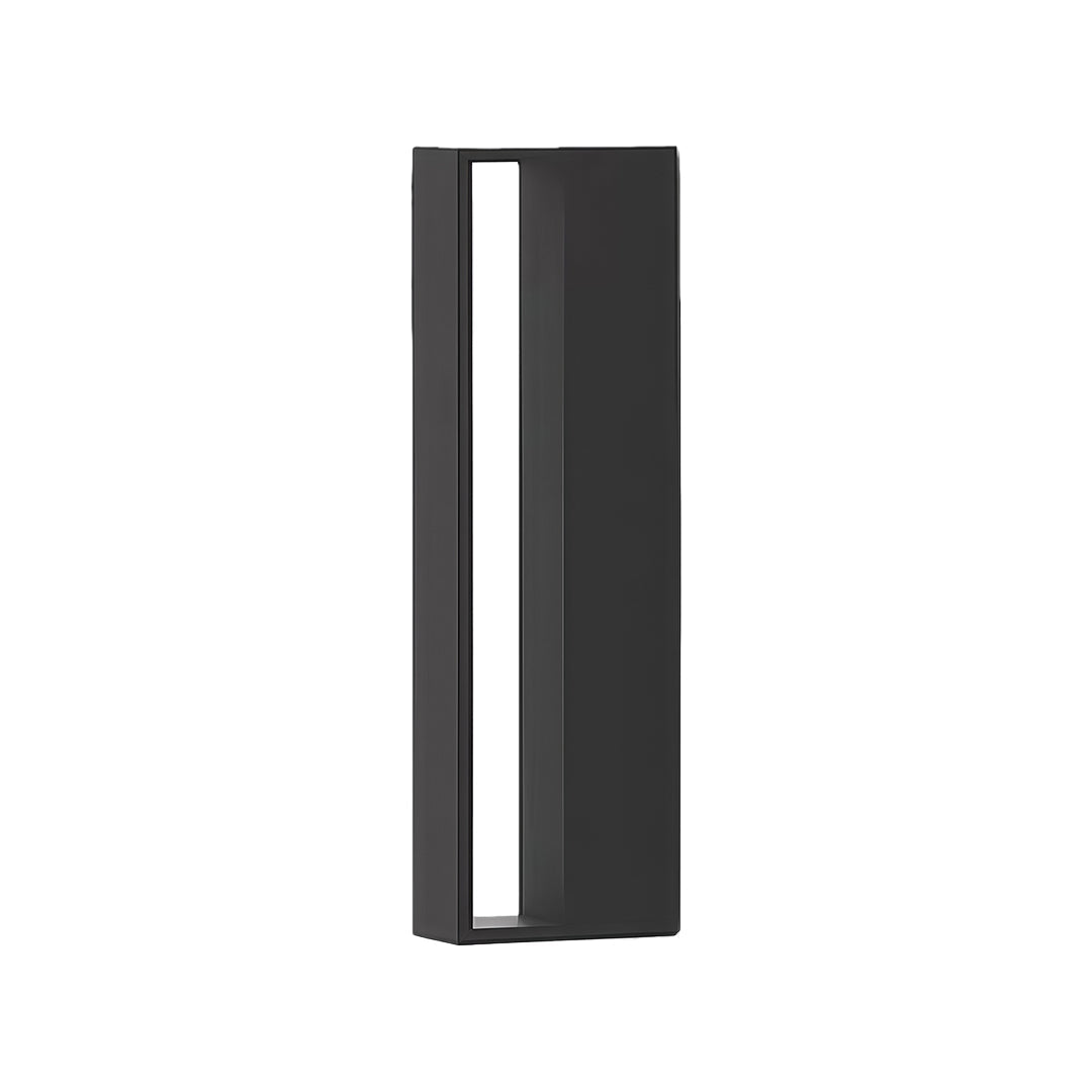 Modern black sconces outdoor featuring glass shade chandelier aesthetic in elongated vertical design with warm LED light through frosted panel.