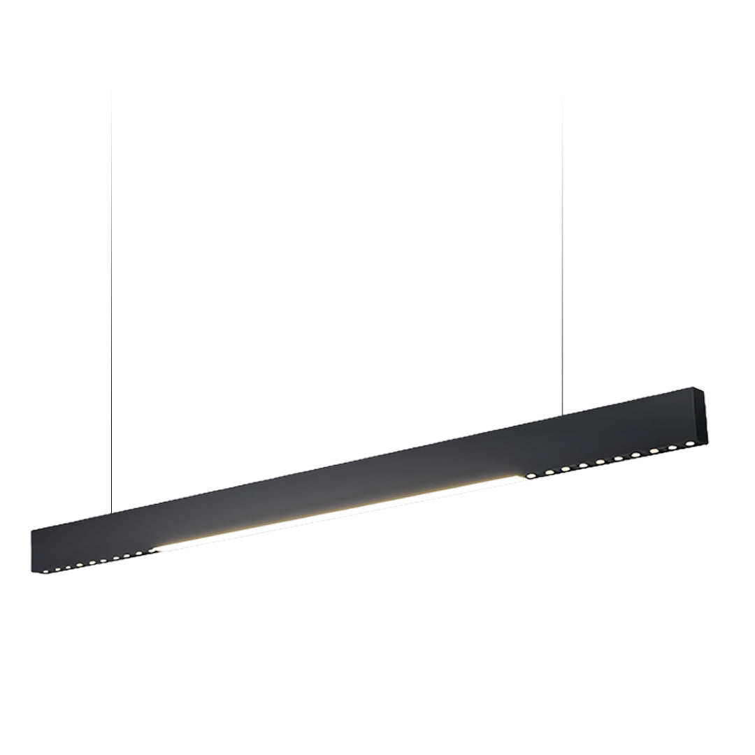 Modern black linear light pendant with streamlined profile for office and residential lighting