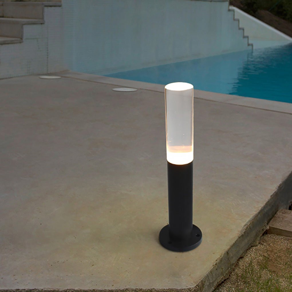 Modern bollard lighting with a close-up of the light and sleek design.