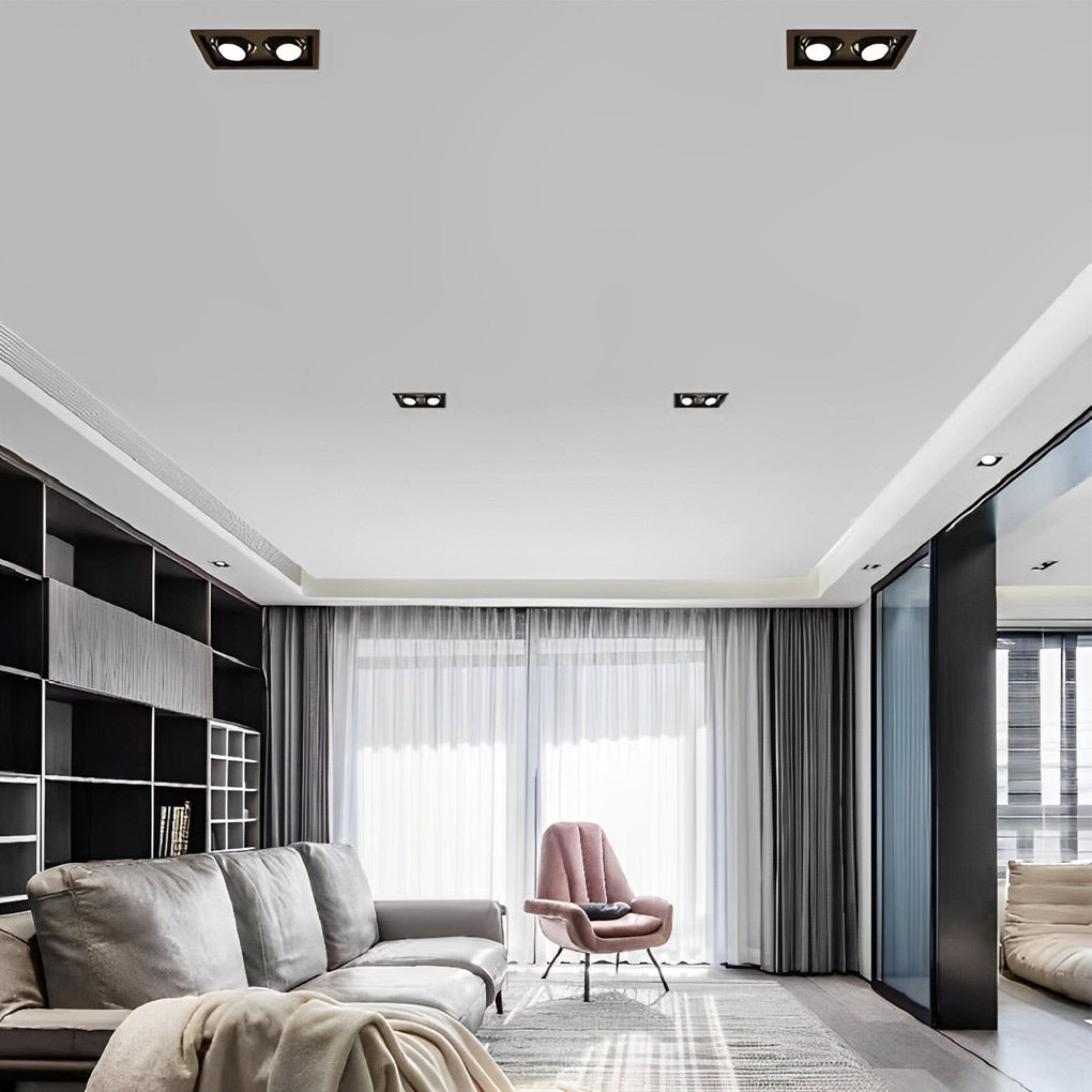 Modern ceiling twin light used in bright living room with symmetrical recessed design.