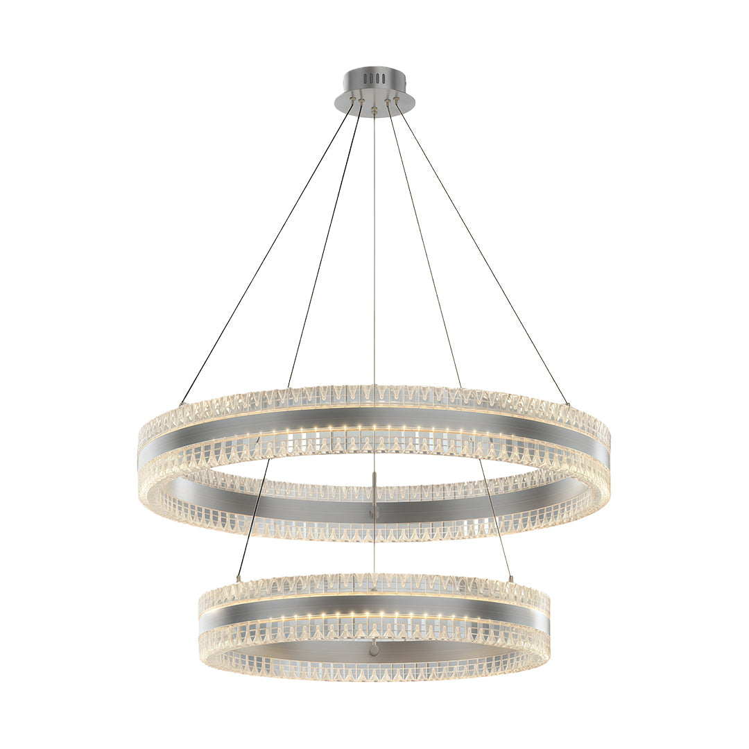 Modern circular chandelier with a black finish, showcasing its sophisticated design.