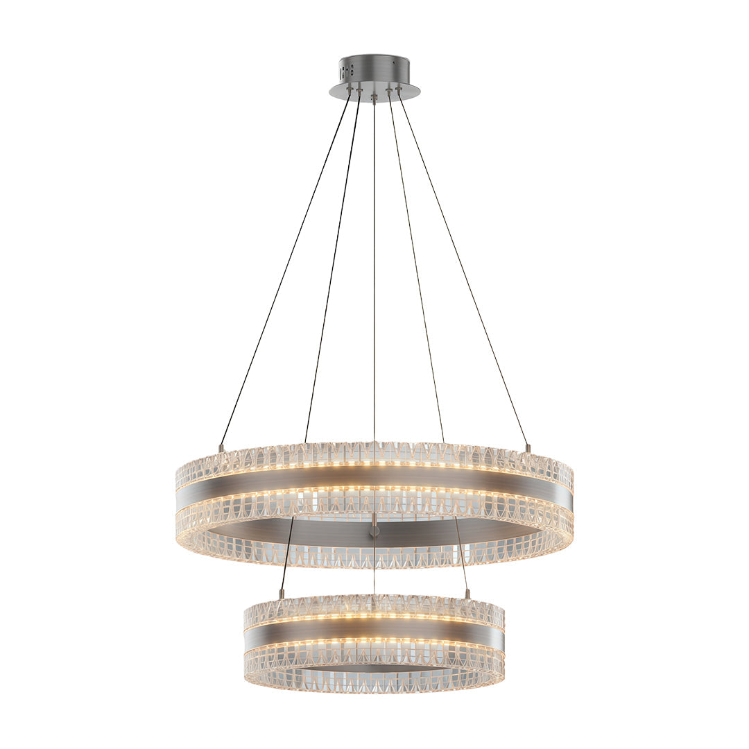 Modern circular chandelier with a black finish, displayed against a white background.