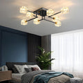 Modern Copper Crystal Cube Semi - Flush Mount Light Fixture, 4/6/8 - Light
