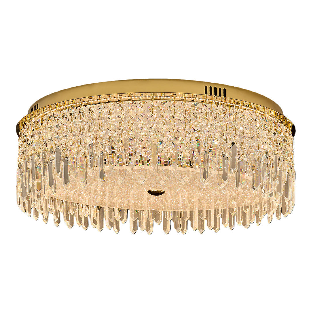 Modern crystal ceiling lights flush mount with clear crystals and round shape.