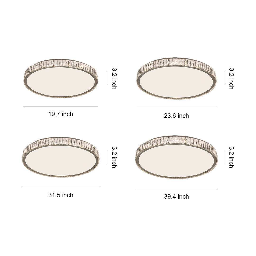 Technical drawing showing size and structure details of a modern crystal flush mount lighting fixture.