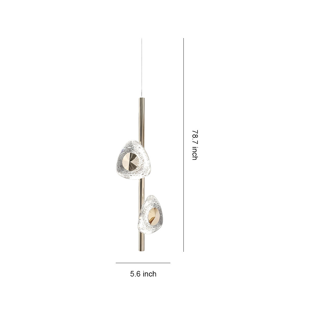 Modern crystal pendant light with vertical rod design featuring cascading spherical crystal glass elements on white background