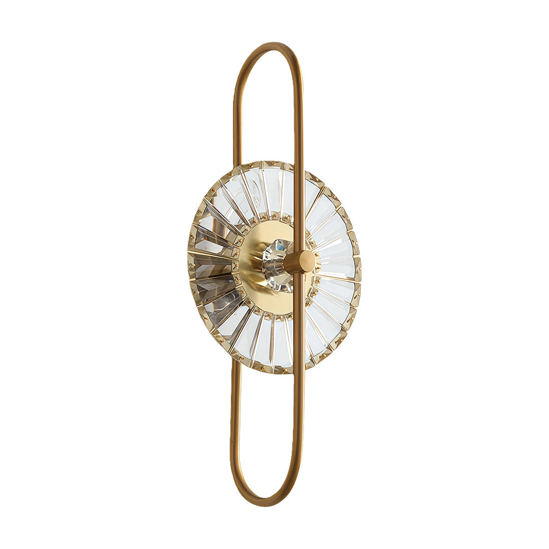 Modern crystal wall sconces lighting featuring glass shade chandelier aesthetic in vertical oval design with radiating crystal center.