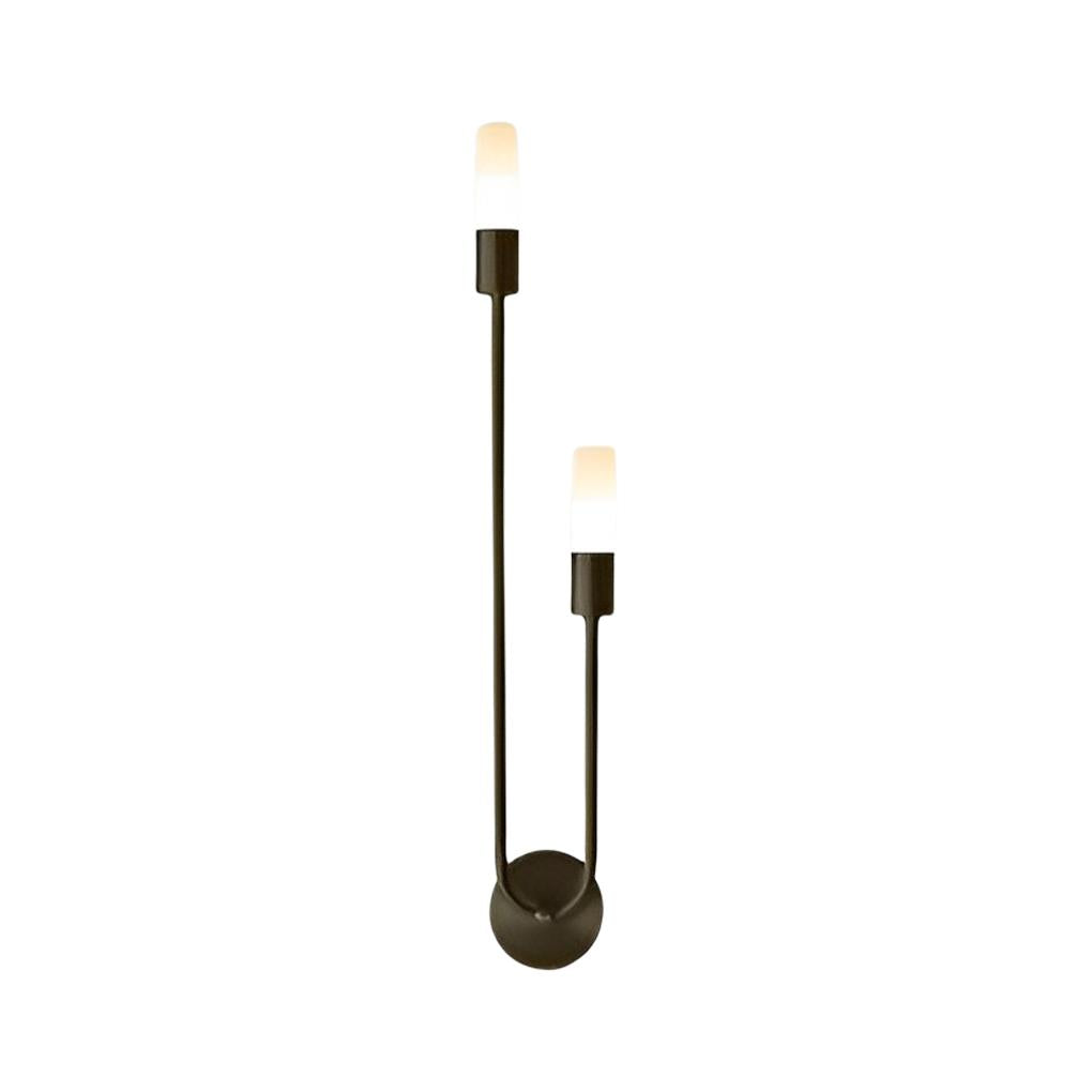 Modern double heads wall sconce with a close-up of its elegant double light design.