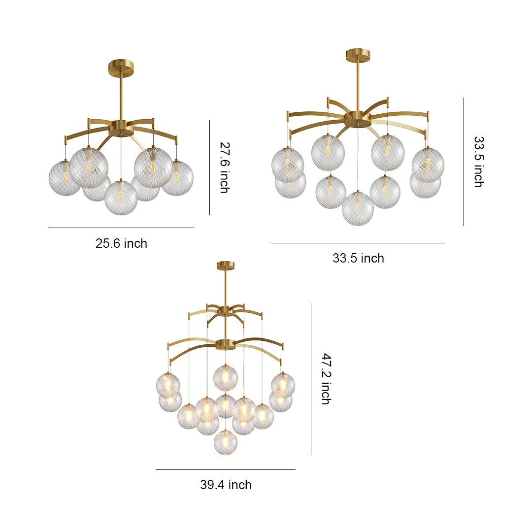 Modern glass ball chandelier with a silver frame, adding a contemporary touch to a dining space.