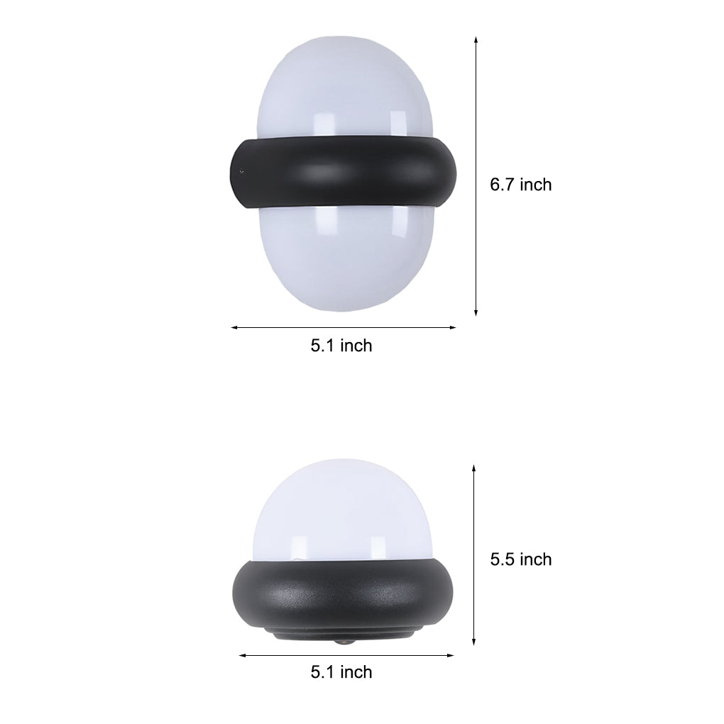 Dimension diagram of modern globe wall sconces showing various sizes for installation reference.