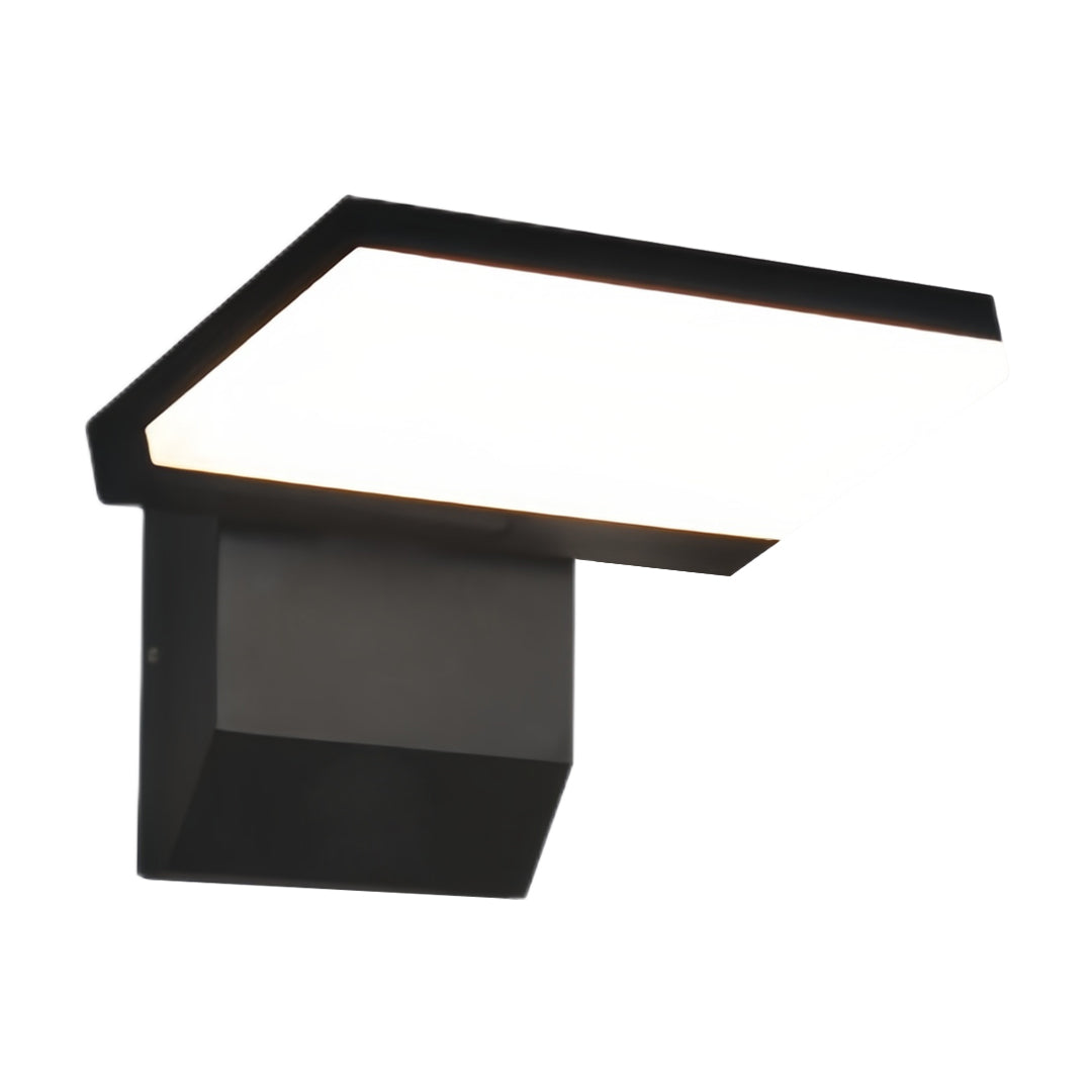 Modern industrial wall light in matte black finish with angular shade and motion detection