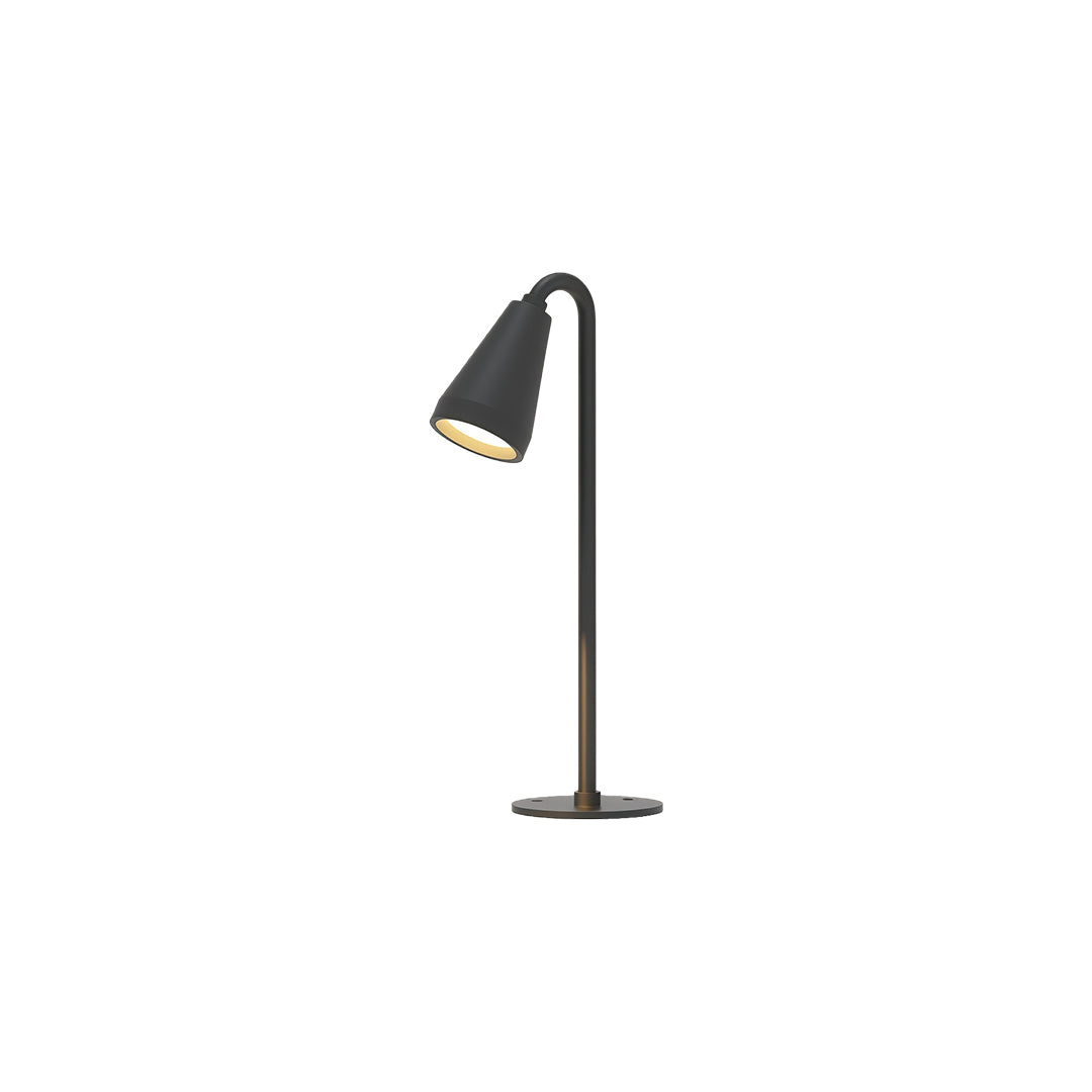 Modern landscape path light with a sleek black design and curved top, perfect for outdoor pathways.