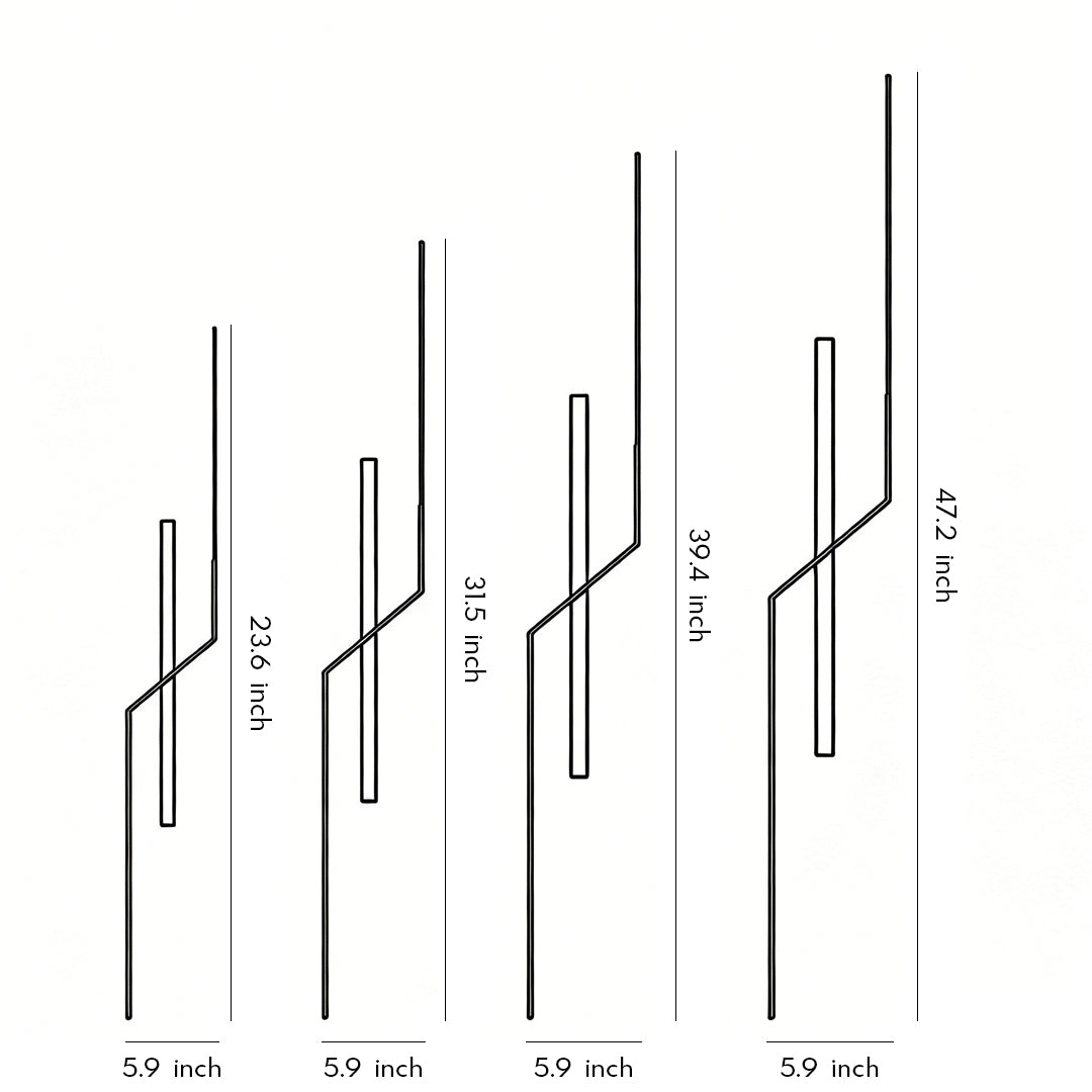 Dimension of modern linear wall sconce product image featuring minimalist linear metal structure.