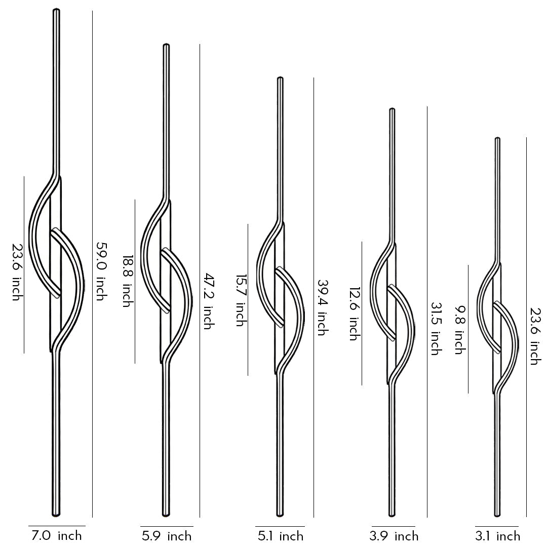 Modern linear wall sconce size diagram showing multiple height options.
