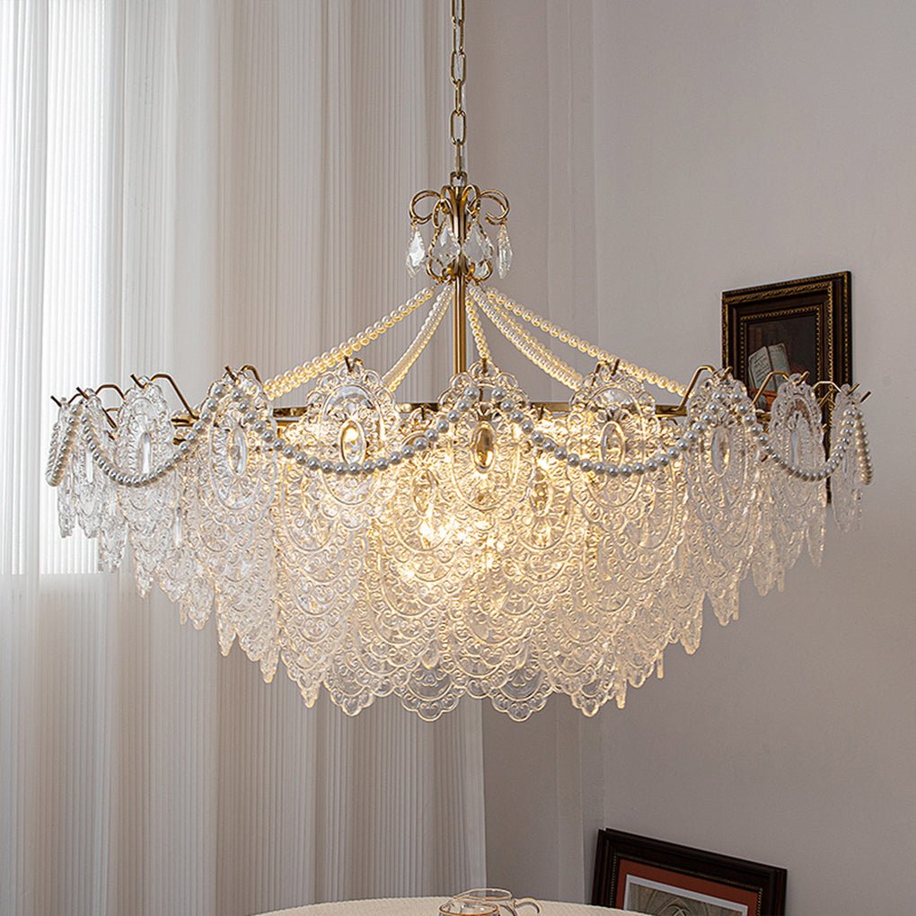 Modern Minimalist Exquisite Ornate Glass Tricolor LED Chandelier for Living Room