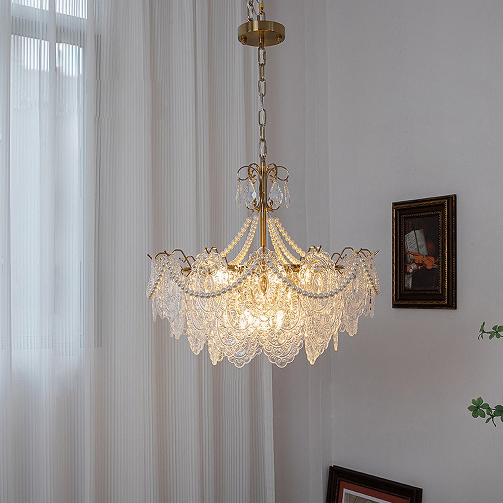 Modern Minimalist Exquisite Ornate Glass Tricolor LED Chandelier for Living Room
