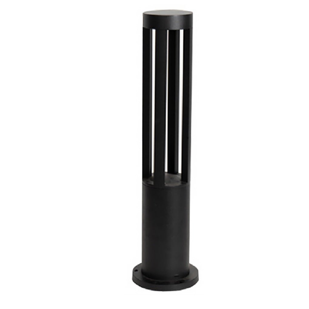 Modern outdoor bollard lights with a close-up of the LED module and casing.