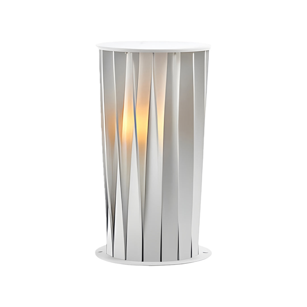 Modern outdoor lanterns product image with tall silver cylindrical design isolated on white background.