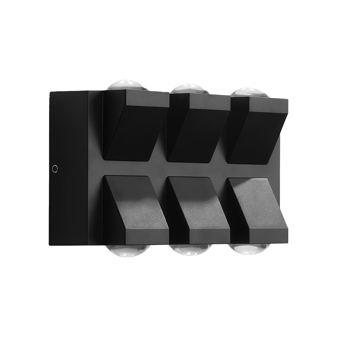 Modern outdoor wall lights black with glass shade chandelier aesthetic in angular multi-panel configuration for dramatic lighting.